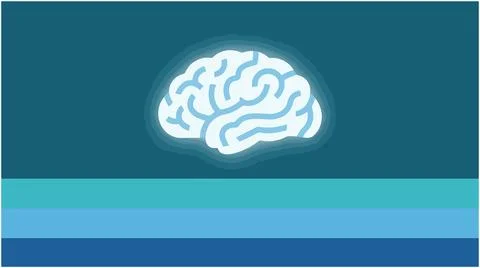 Back to School Human brain icon over layered blue stripes with intelligence.. Stock Illustration
