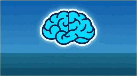 Back to School Human brain icon on a blue gradient background with intellig.. Stock Illustration