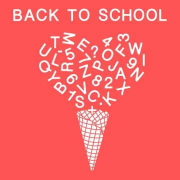 Back to school. Ice cream cone, letters, numbers. Stock Illustration