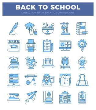 Back to school icon collection with diverse educational symbols and tools. Ilustración de archivo