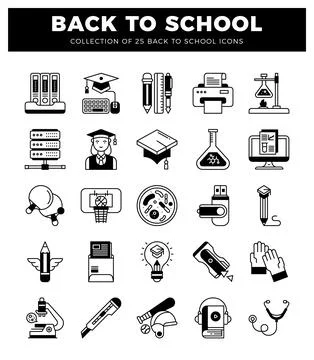 Back to school icon collection with diverse educational and science elements. Stock Illustration