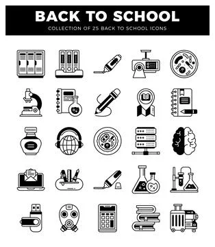 Back to school icon collection Diverse educational and scientific symbols o.. Ilustración de archivo