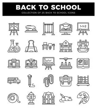 Back to school icon collection with educational and stationery elements. Illustrazione stock