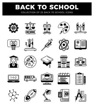 Back to School icon collection with educational and scientific symbols Stock Illustration