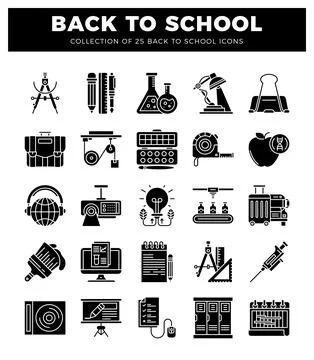 Back to school icon collection with educational and science symbols on whit.. Illustrazione stock