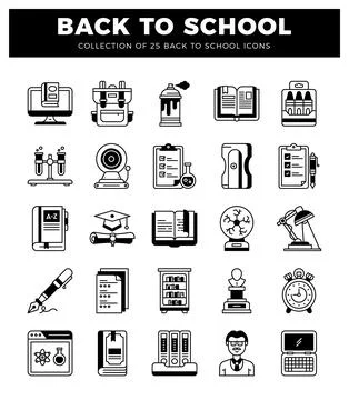 Back to school icon collection with educational and learning symbols. Graph.. 스톡 일러스트