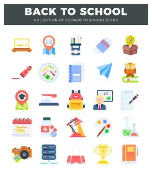 Back to school icon collection with educational and stationery items. Stock Illustration