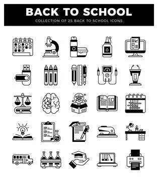 Back to school icon collection with school supplies and learning elements. Stock Illustration