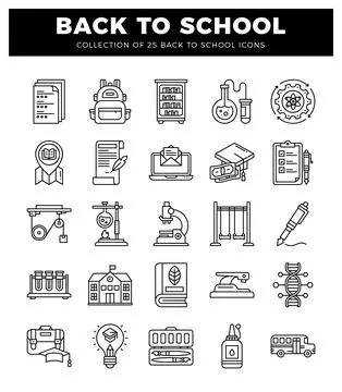 Back to school icon collection with science and education elements Stock Illustration