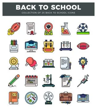 Back to school icon collection showing educational and sports objects in a .. Stockillustratie