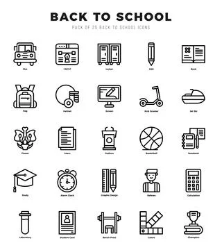 Back To School icon pack for your website. mobile. presentation. and logo d.. Ilustración de archivo