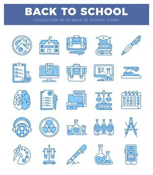 Back to school icon set in blue and white Illustrazione stock