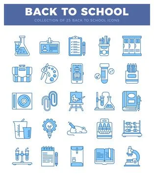 Back to school icon set on blue gradient background with elements. Stock Illustration