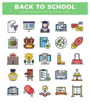 Back to School icon set for education and learning with classroom and scien.. Stock Illustration