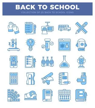 Back to school icon set with educational and learning symbols. Vector icons.. Illustrazione stock