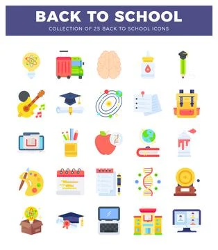 Back to school icon set with educational and learning symbols on white. Stock Illustration