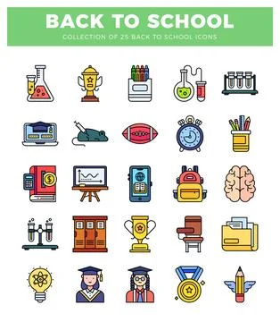 Back to school icon set with educational and sports items for learning Stockillustratie