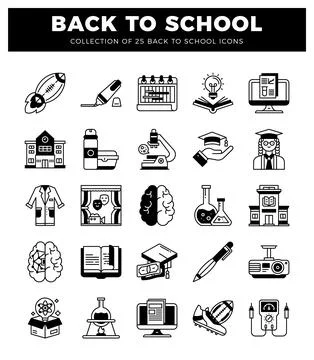 Back to school icon set featuring educational and science symbols on white .. Stock Illustration