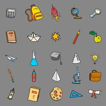 Back to school icon set, hand drawing collection. Vector illustration sketch Stock Illustration