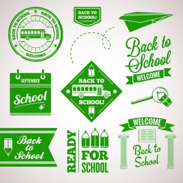 Back to school icon set labels design Stock Illustration