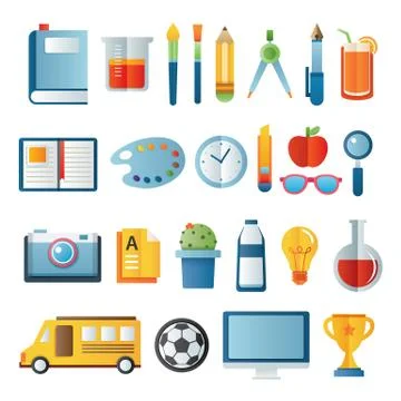 Back to school icon set in paper art item. Stock Illustration