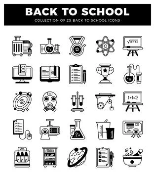 Back to school icon set with science and learning symbols Illustrazione stock