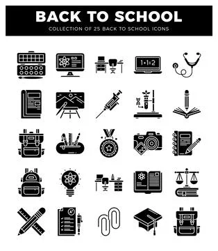 Back to school icon set on white background. Science. art. math. and gradua.. Stock Illustration