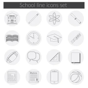 Back to School icon vector set, school building, pen, pensil, sport items, di 스톡 일러스트