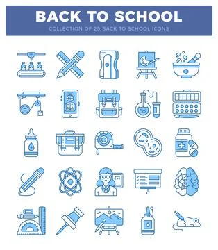 Back to school icons 3D printer. pencil. sharpener. easel. mortar pestle Illustrazione stock