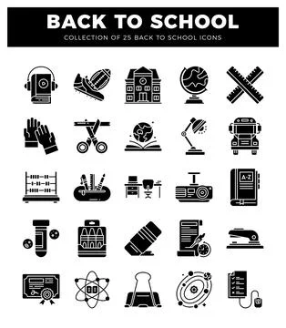 Back to school icons in black and white. digitally created. Ilustración de archivo