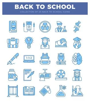 Back to school icons in blue on white background. Stock Illustration
