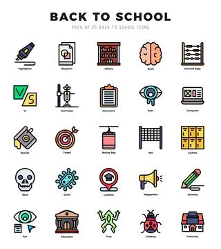 Back To School Icons bundle. Lineal Color style Icons. Vector illustration. Stock Illustration