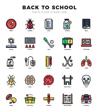 Back To School Icons bundle. Lineal Color style Icons. Vector illustration. Stock Illustration
