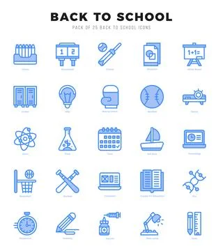 Back To School Icons bundle. Two Color style Icons. Vector illustration. Stockillustratie