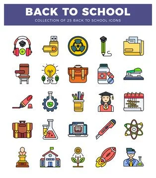Back to School icons in a clean. flat design collection. Scientific and edu.. 库存插图