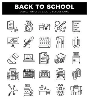 Back-to-school icons in a clean. modern line art style on a white background. Stock Illustration