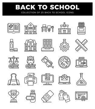 Back to School Icons Collection with Classroom Objects Stockillustratie