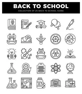 Back to school icons collection with educational. science. and activity sym.. Stockillustratie