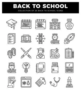 Back to school icons collection featuring academic and learning symbols on .. Stock Illustration