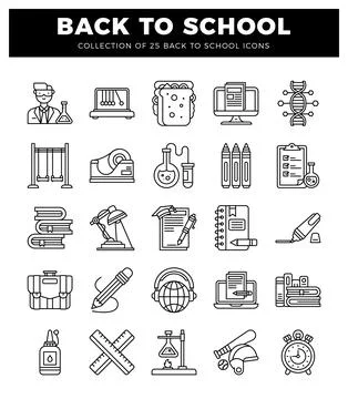 Back to school icons collection featuring science and art supplies. academi.. 스톡 일러스트