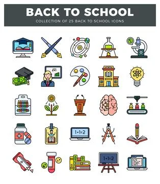 Back to school icons collection featuring education. science. and art symbo.. イラスト素材