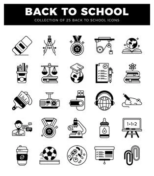 Back to school icons collection in simple. clean lines. set against a white.. Stock Illustration