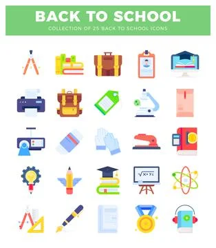 Back to school icons collection with various educational and stationery ite.. Illustrazione stock