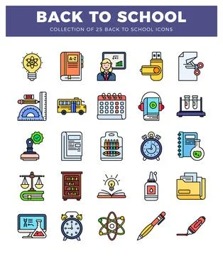 Back-to-school icons with education. learning. and office supplies. Stock Illustration