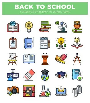 Back to school icons with educational and creative elements. displayed on a.. Stock Illustration