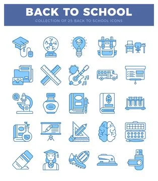 Back to school icons with educational and learning themes on a white backgrou Stock Illustration