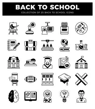 Back to school icons with educational and artistic symbols Ilustración de archivo