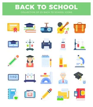 Back to school icons. educational and learning flat illustrations. Illustrazione stock