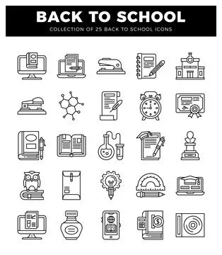 Back to school icons with educational. scientific. and administrative eleme.. Ilustración de archivo