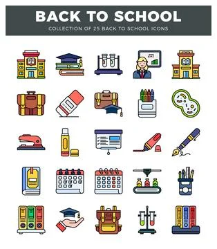 Back to school icons featuring diverse educational elements in a clean. whi.. 库存插图